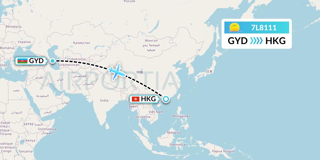 7L8111 Silk Way West Airlines Flight Map: Baku to Hong Kong