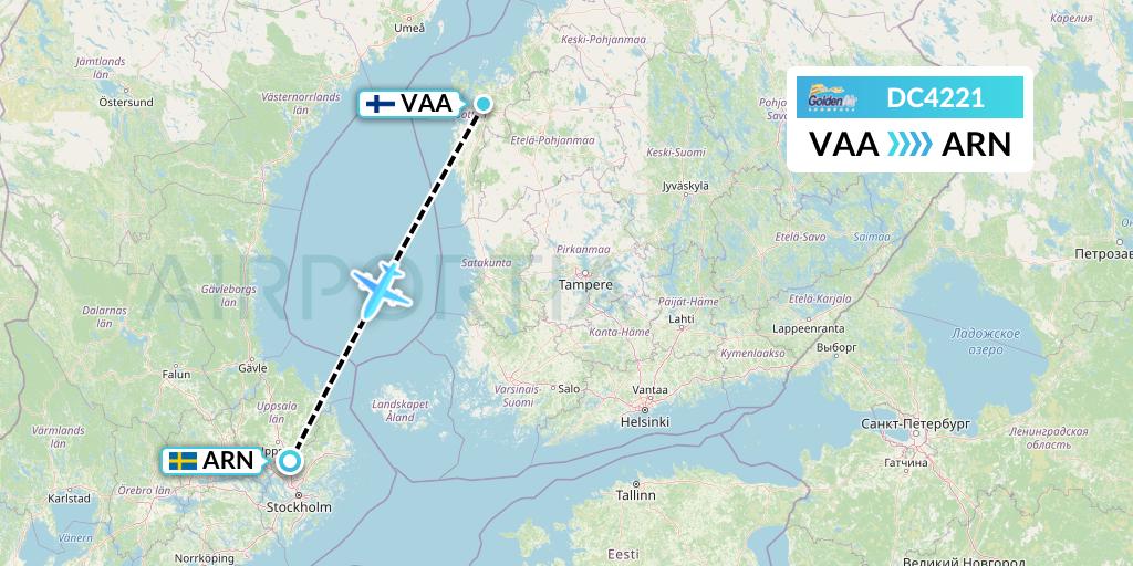 DC4221 Braathens Regional Flight Map: Vaasa to Stockholm