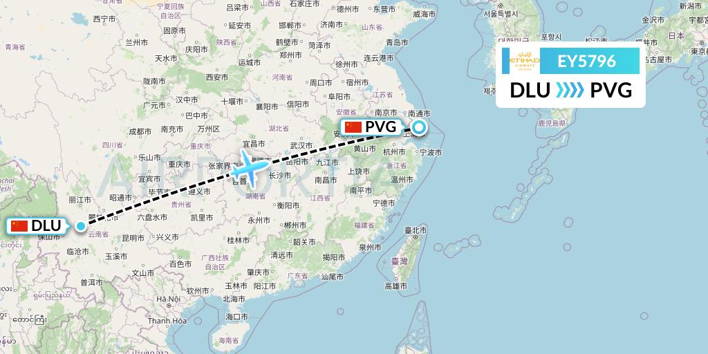 EY5796 Etihad Airways Flight Map: Dali to Shanghai