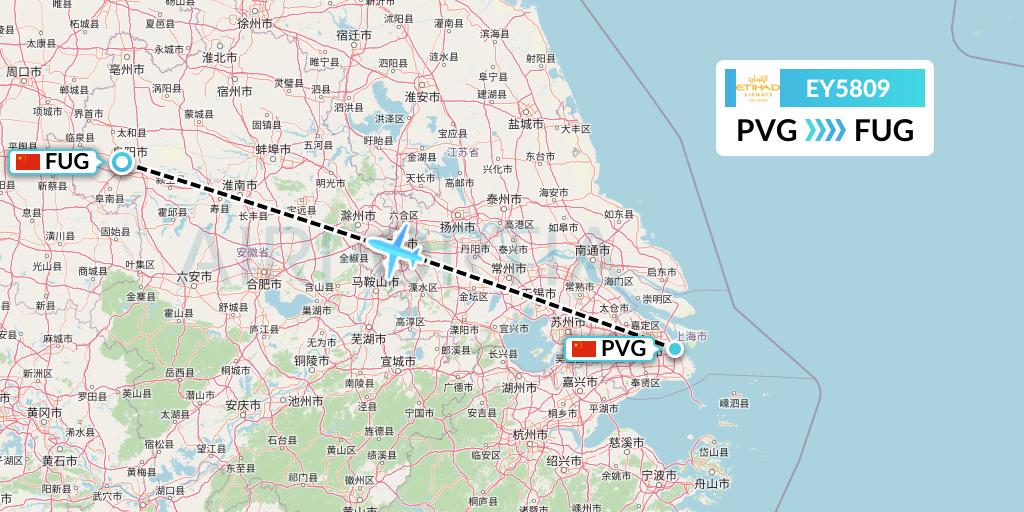 EY5809 Etihad Airways Flight Map: Shanghai to Fuyang