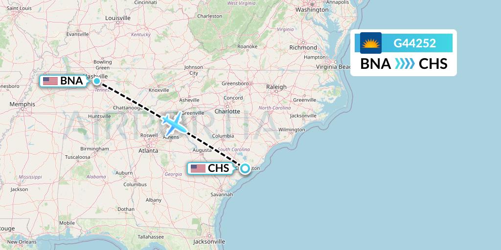 G44252 Allegiant Air Flight Map: Nashville to Charleston