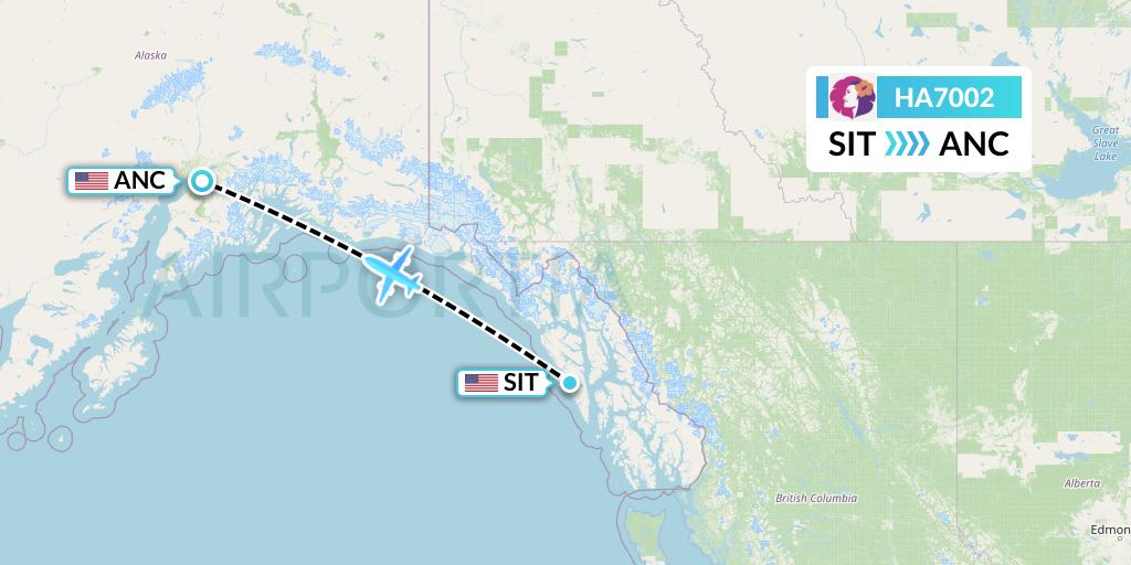 HA7002 Hawaiian Airlines Flight Map: Sitka to Anchorage