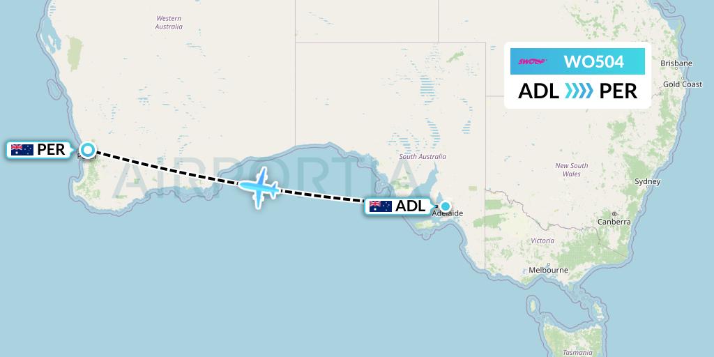 WO504 Swoop Flight Map: Adelaide to Perth