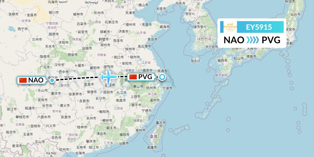 EY5915 Etihad Airways Flight Map: Nanchong to Shanghai