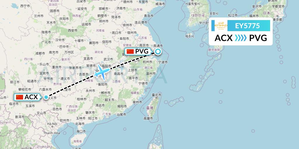 EY5775 Etihad Airways Flight Map: Xingyi to Shanghai