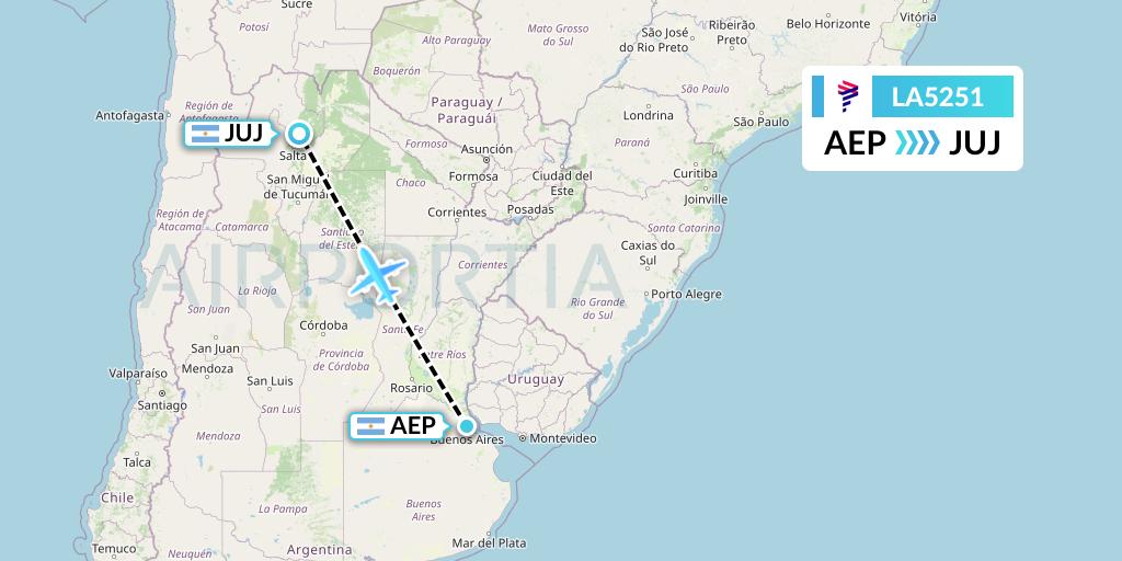 LA5251 LAN Airlines Flight Map: Buenos Aires to Jujuy