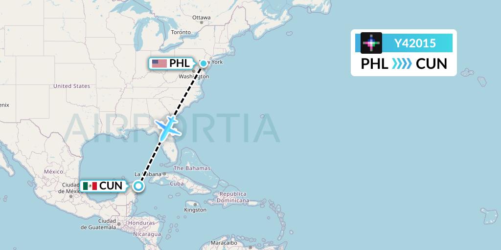 Y42015 Volaris Flight Map: Philadelphia to Cancun