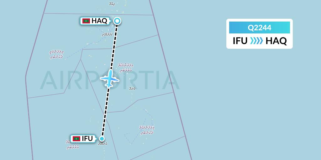 Q2244 Maldivian Flight Map: Ifuru to Hanimaadhoo Island
