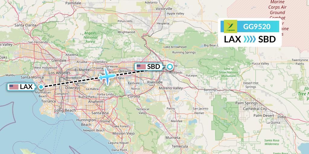 GG9520 Sky Lease 1 Flight Map: Los Angeles to San Bernardino