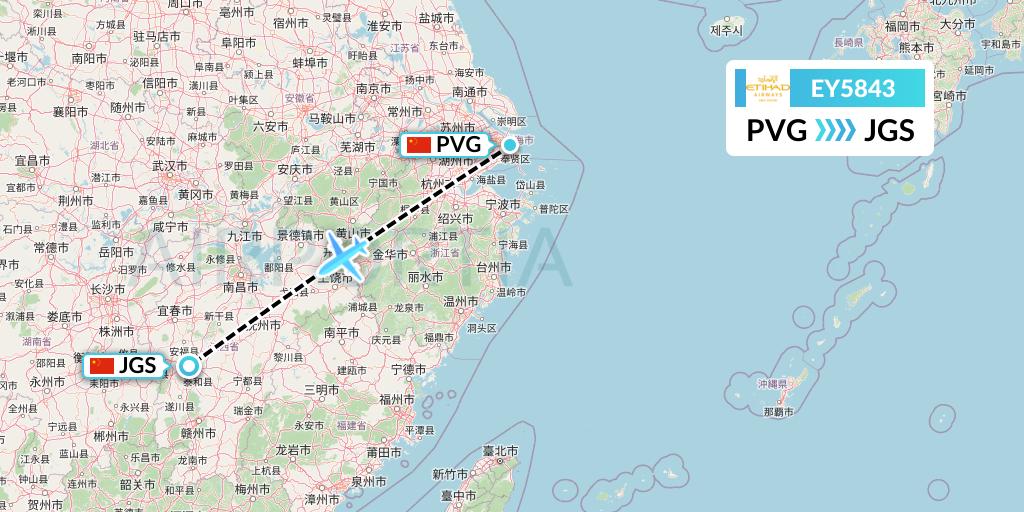 EY5843 Etihad Airways Flight Map: Shanghai to Ji'an