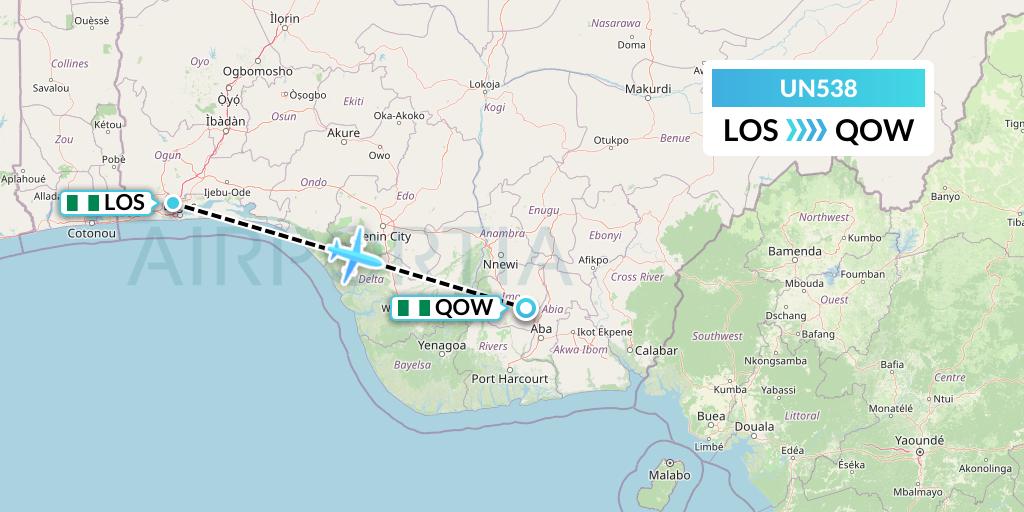 UN538 United Nigeria Airlines Flight Map: Lagos to Owerri