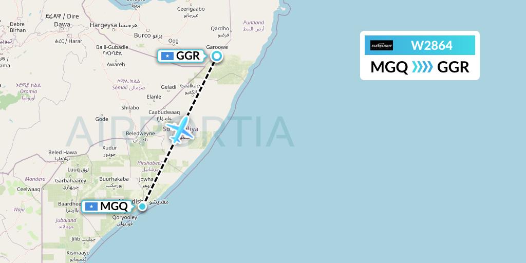 W2864 Flex Flight Flight Map: Mogadishu to Garoe