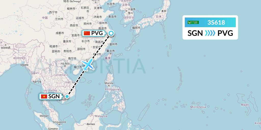 3S618 Air Antilles Express Flight Map: Ho Chi Minh City to Shanghai