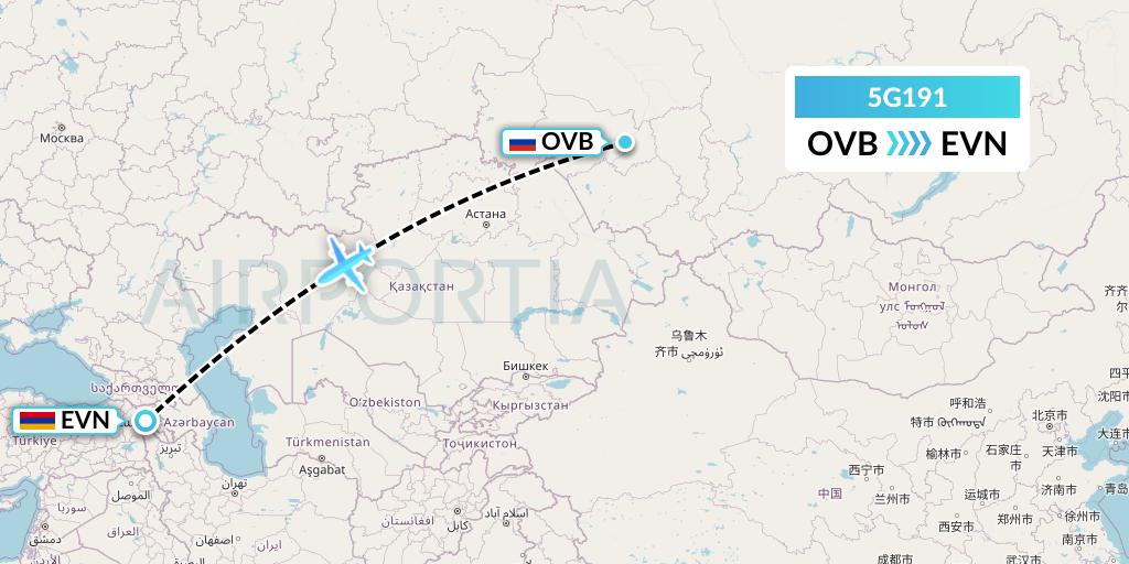 5G191 Shirak Avia Flight Map: Novosibirsk to Yerevan