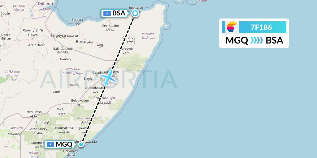 7F186 First Air Flight Map: Mogadishu to Bosaso
