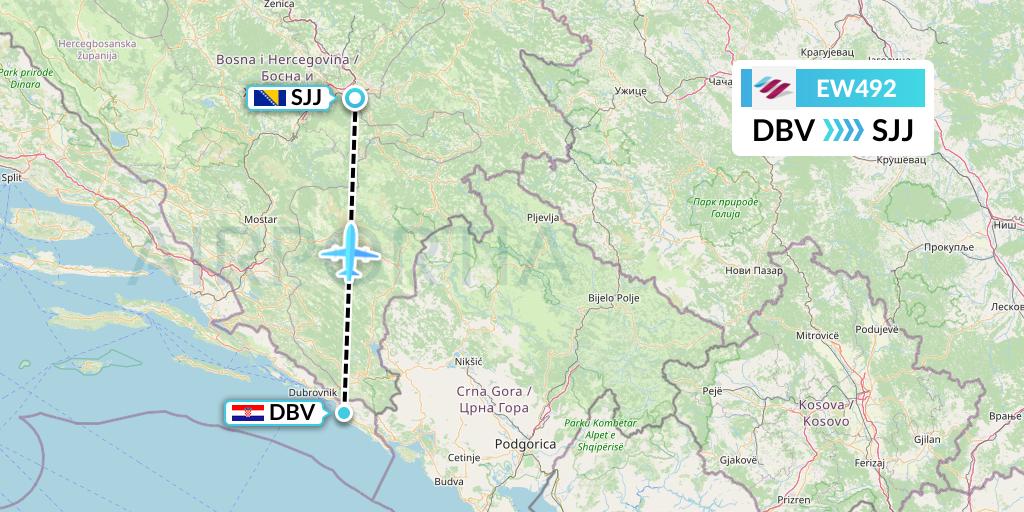 EW492 Eurowings Flight Map: Dubrovnik to Sarajevo
