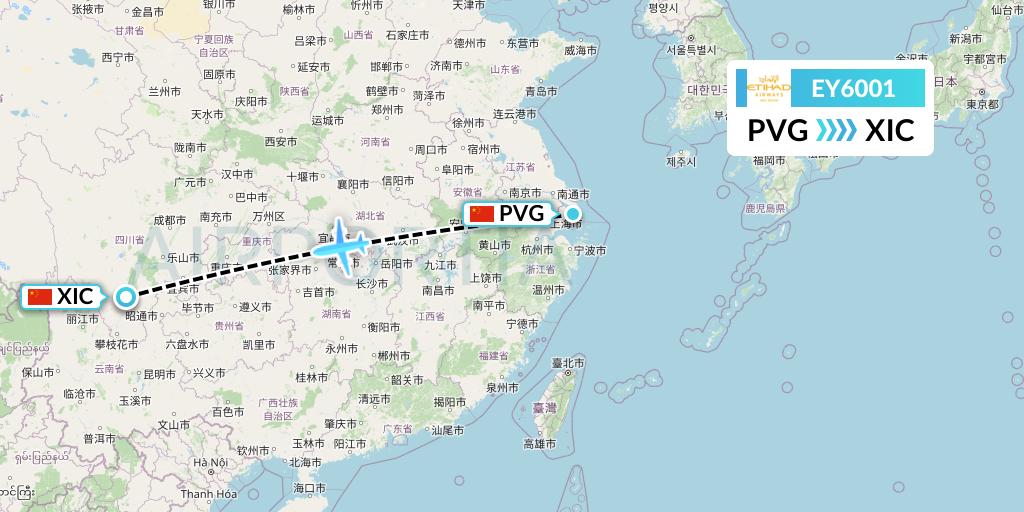 EY6001 Etihad Airways Flight Map: Shanghai to Xichang