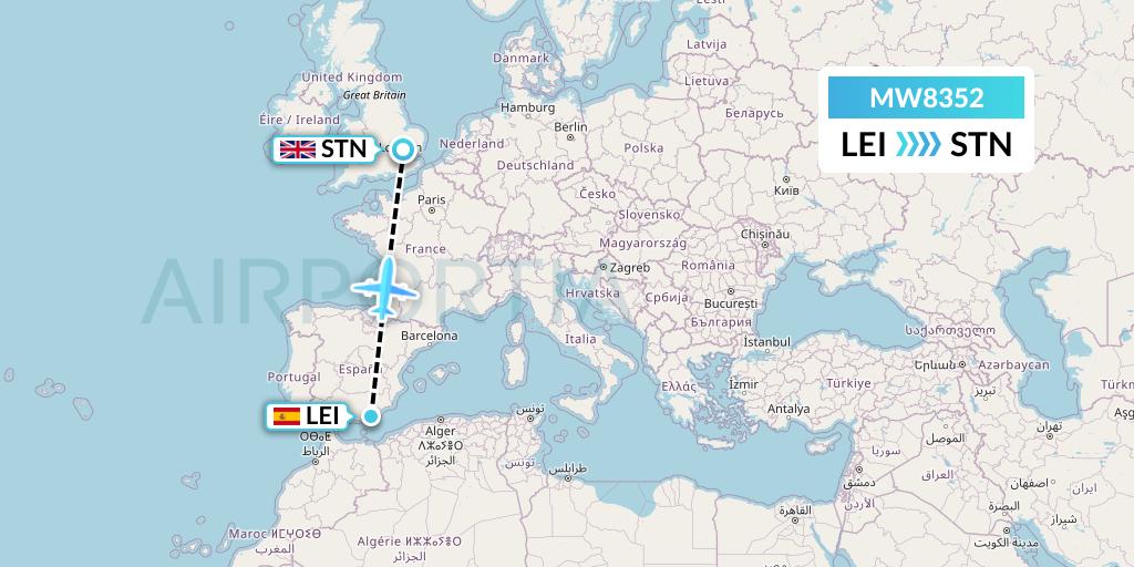 MW8352 Mokulele Flight Service Flight Map: Almeria to London
