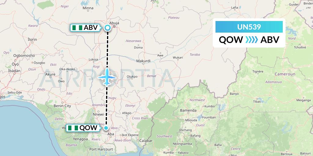 UN539 United Nigeria Airlines Flight Map: Owerri to Abuja