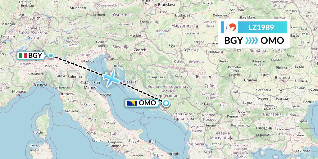 LZ1989 Air Link Flight Map: Milan to Mostar