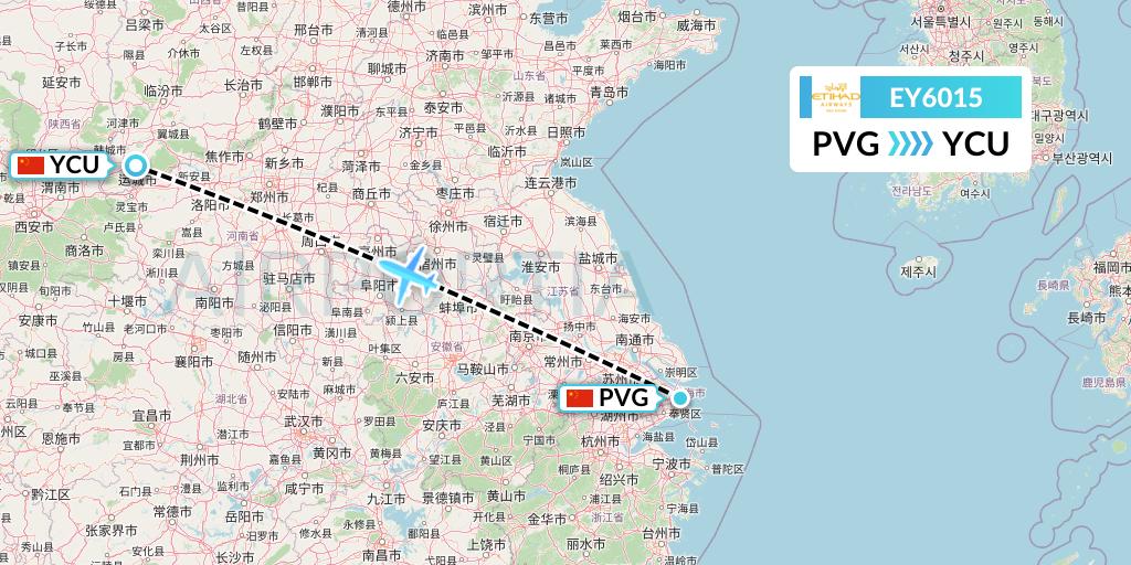 EY6015 Etihad Airways Flight Map: Shanghai to Yuncheng