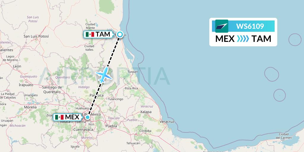 WS6109 WestJet Flight Map: Mexico City to Tampico