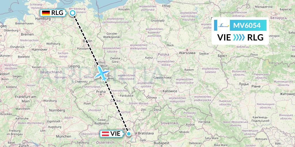 MV6054 Aviastar Mandiri Flight Map: Vienna to Rostock