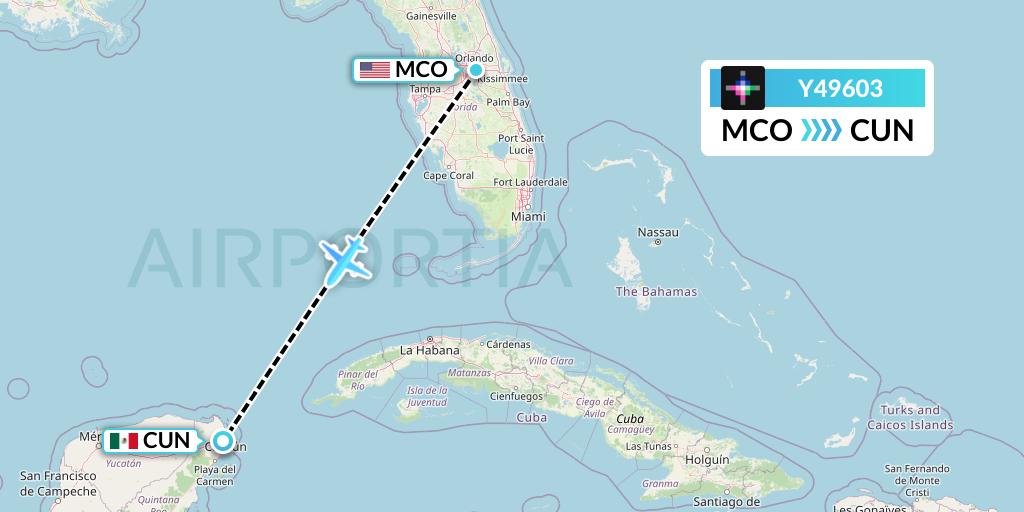 Y49603 Volaris Flight Map: Orlando to Cancun
