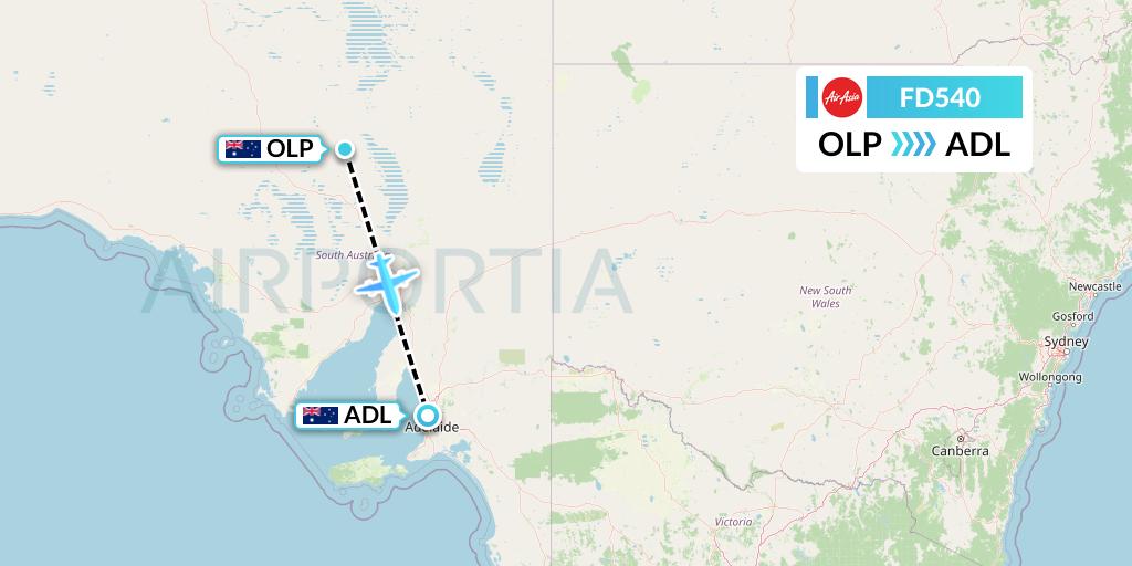 FD540 Thai AirAsia Flight Map: Olympic Dam to Adelaide
