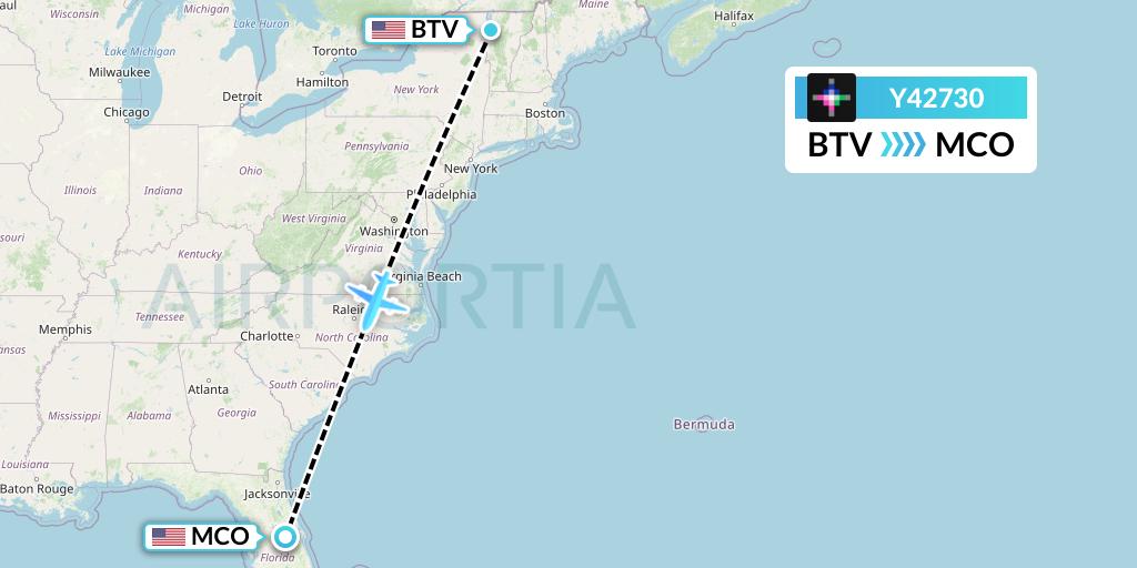 Y42730 Volaris Flight Map: Burlington to Orlando