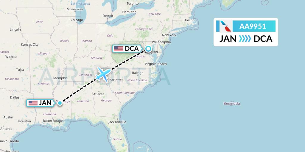 AA9951 American Airlines Flight Map: Jackson to Washington
