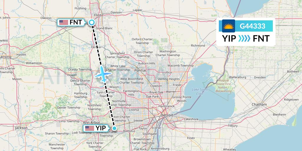 G44333 Allegiant Air Flight Map: Detroit to Flint
