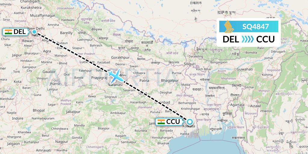 SQ4847 Singapore Airlines Flight Map: Delhi to Kolkata
