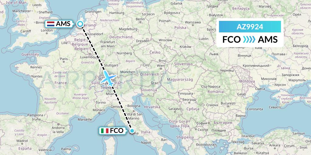 AZ9924 ITA Airways Flight Map: Rome to Amsterdam