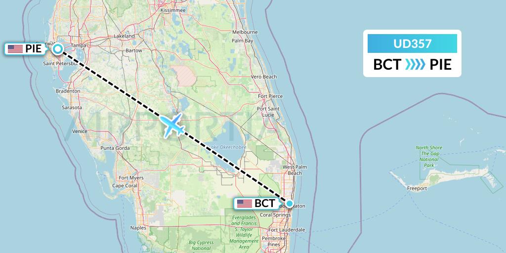 UD357 UR Airlines Flight Map: Boca Raton to St. Petersburg