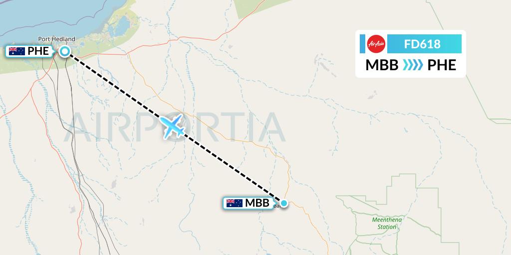 FD618 Thai AirAsia Flight Map: Australia to Port Hedland