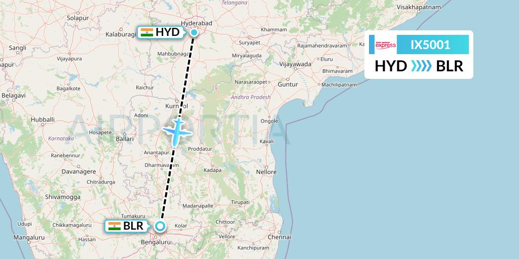 IX5001 Air India Express Flight Map: Hyderabad to Bangalore