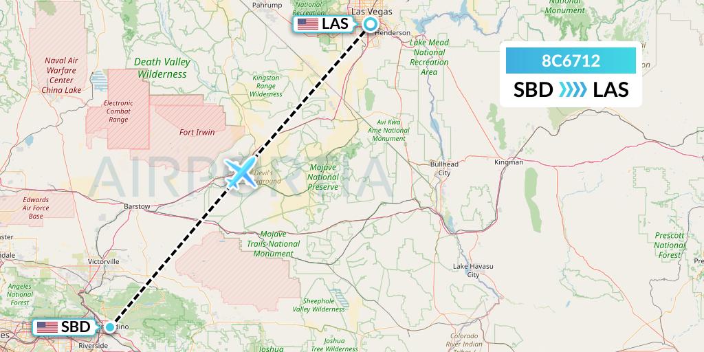 8C6712 Air Transport International Flight Map: San Bernardino to Las Vegas