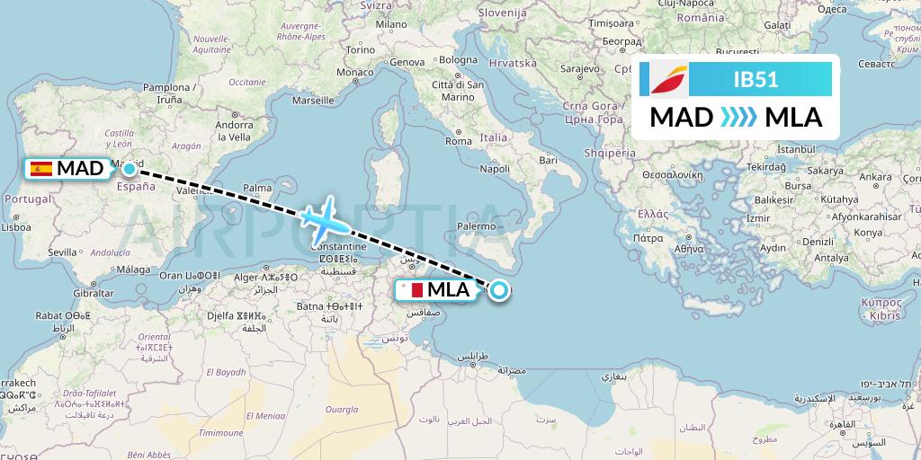 IB51 Iberia Flight Map: Madrid to Malta