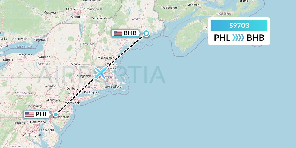 S9703 Flybig Flight Map: Philadelphia to Bar Harbor