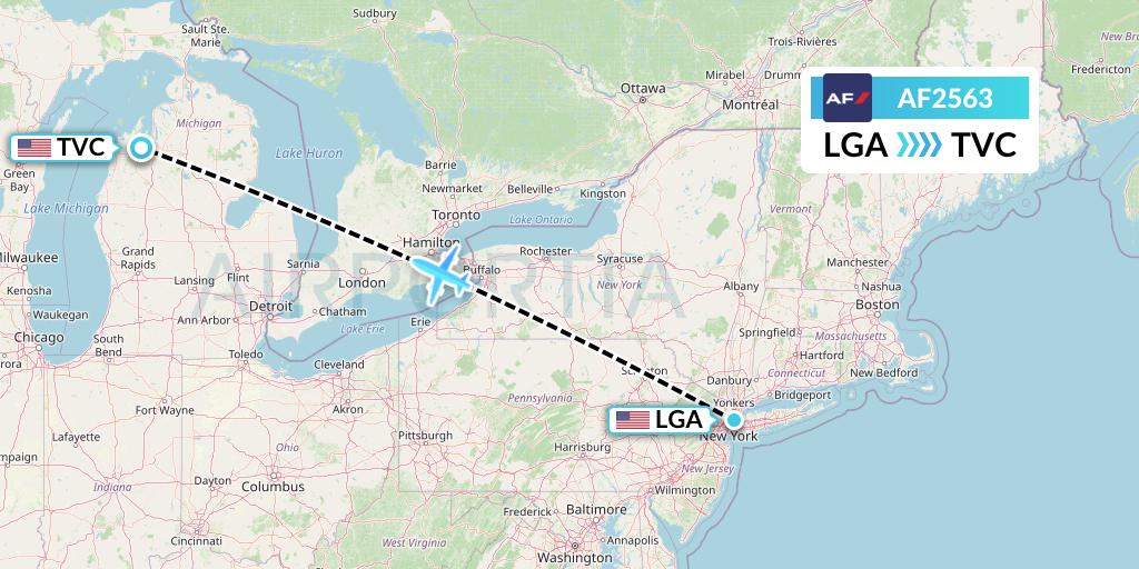 AF2563 Air France Flight Map: New York to Traverse City