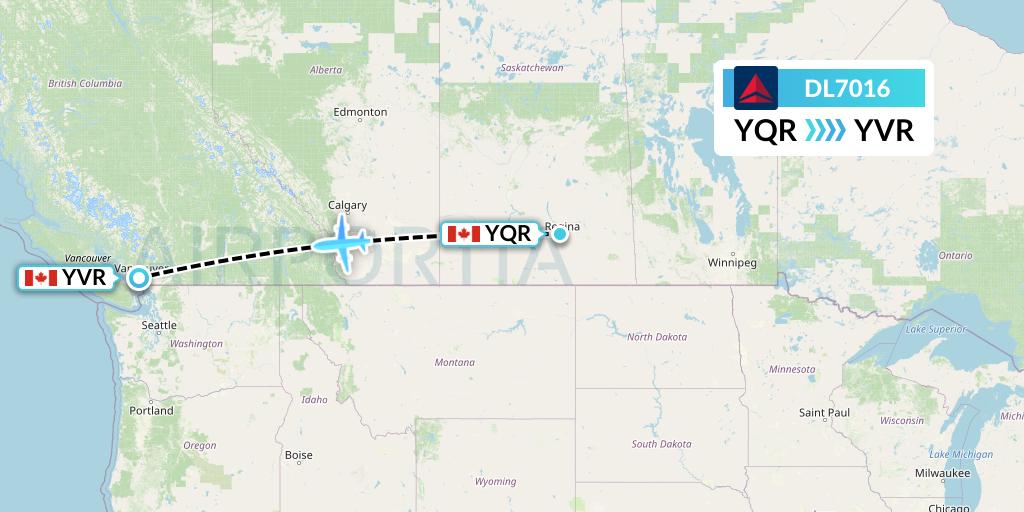 DL7016 Delta Air Lines Flight Map: Regina to Vancouver