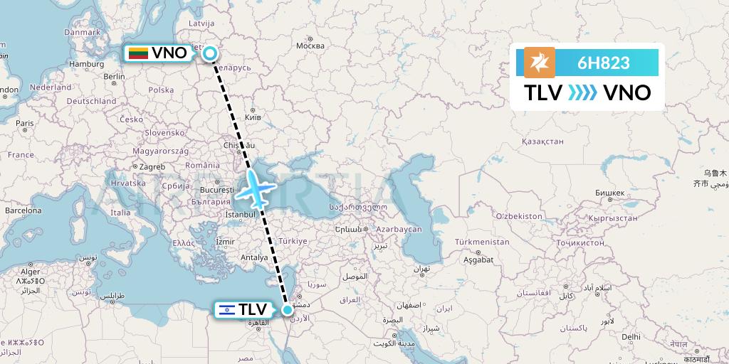 6H823 Israir Airlines Flight Map: Tel Aviv to Vilnius