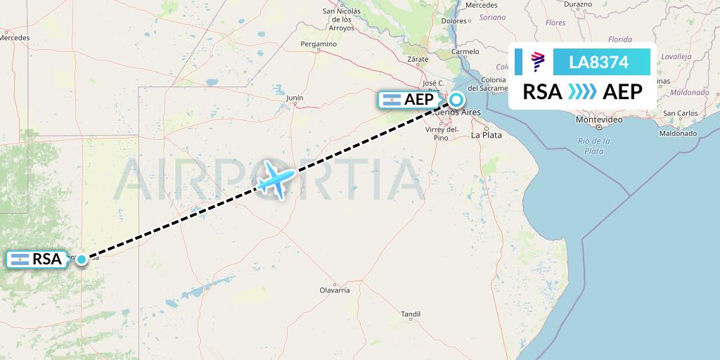LA8374 LAN Airlines Flight Map: Santa Rosa to Buenos Aires