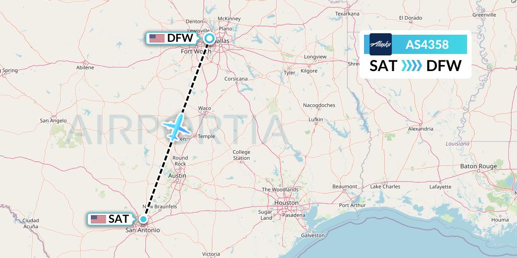 AS4358 Alaska Airlines Flight Map: San Antonio to Dallas
