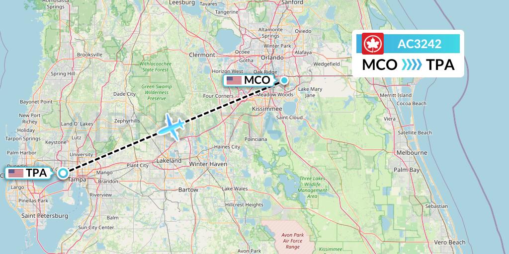 AC3242 Air Canada Flight Map: Orlando to Tampa