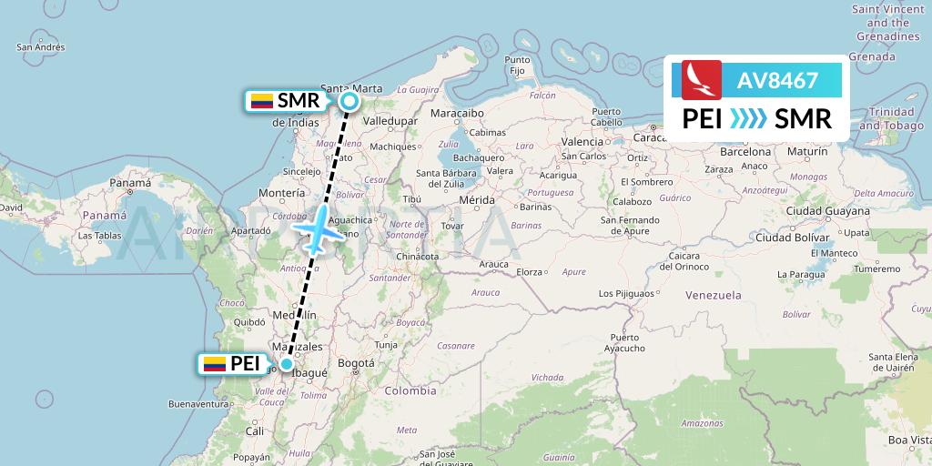 AV8467 Avianca Flight Map: Pereira to Santa Marta