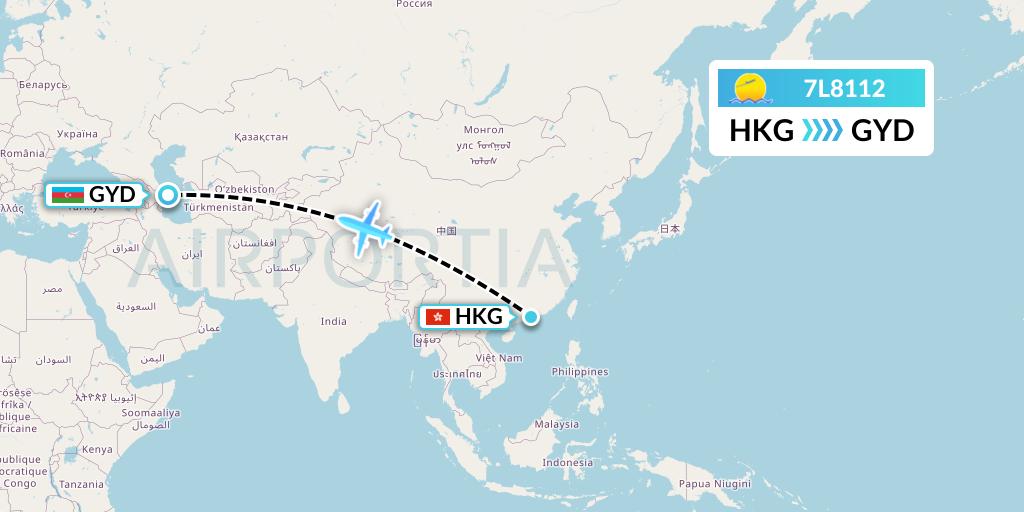 7L8112 Silk Way West Airlines Flight Map: Hong Kong to Baku