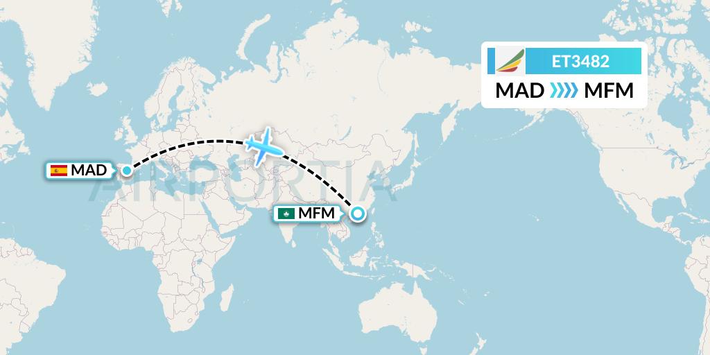 ET3482 Ethiopian Airlines Flight Map: Madrid to Macau