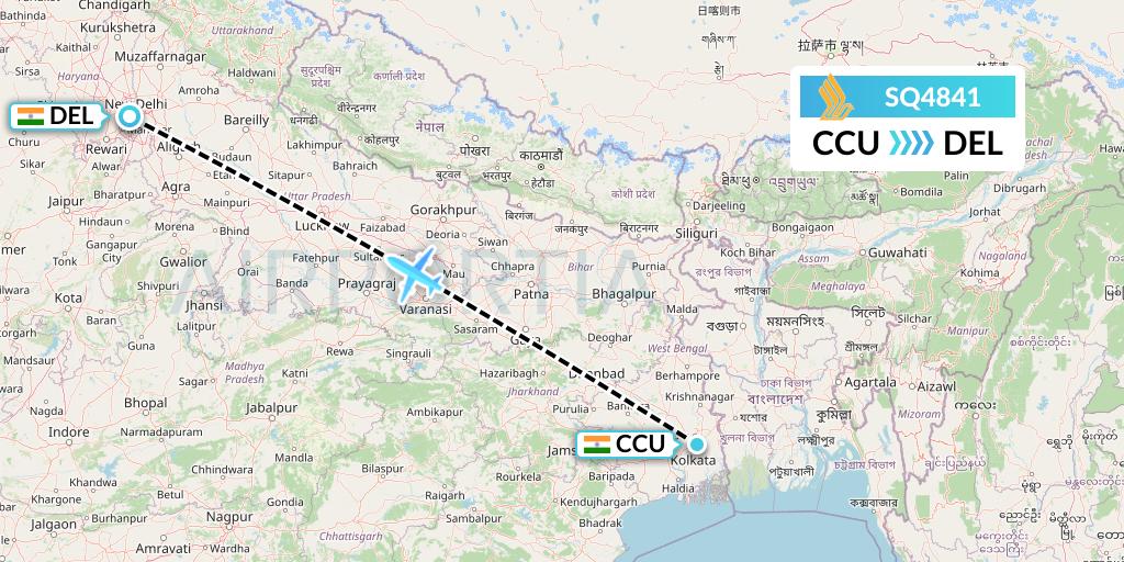 SQ4841 Singapore Airlines Flight Map: Kolkata to Delhi